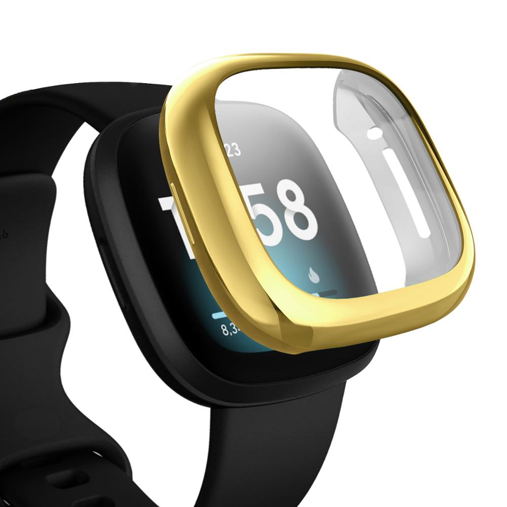 Tpu Case Met Beschermende Film Voor Fitbit Versa 3 Waterdichte Horloge Shell Cover Screen Protector Voor Fitbit Versa 3 Smartwatch: Goud