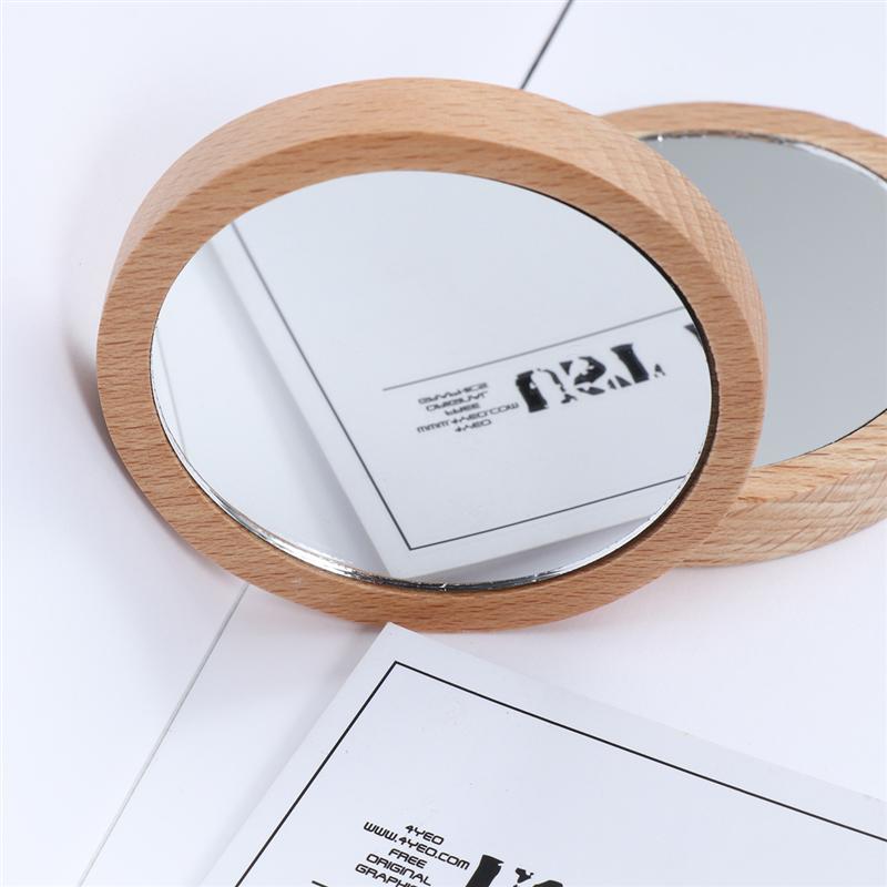2 stk mini lommespejl bøgetræ makeup spejl træ kompakt kosmetik spejl bærbart udseende glas spejl til piger 2 størrelser