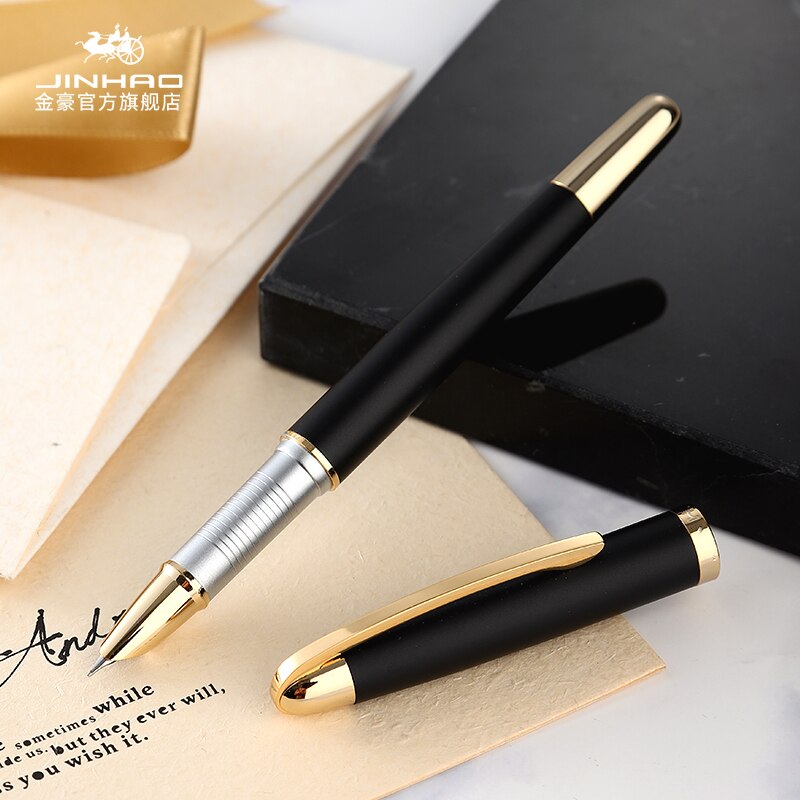 JINHAO 606 Financial Tip Fountain Pen 0.38mm Shine Platinum Steel School Office Business Writing Ink Pens Stationery: Dark Grey