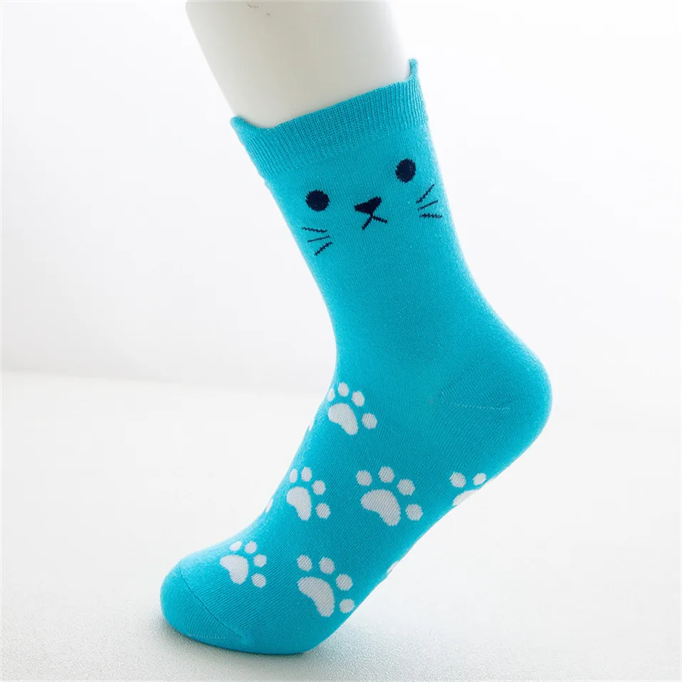 Women's Cartoon Harajuku Socks Colorful Cute Funny Happy Cat Animal 4 Season Socks for Girl Christmas: Blue