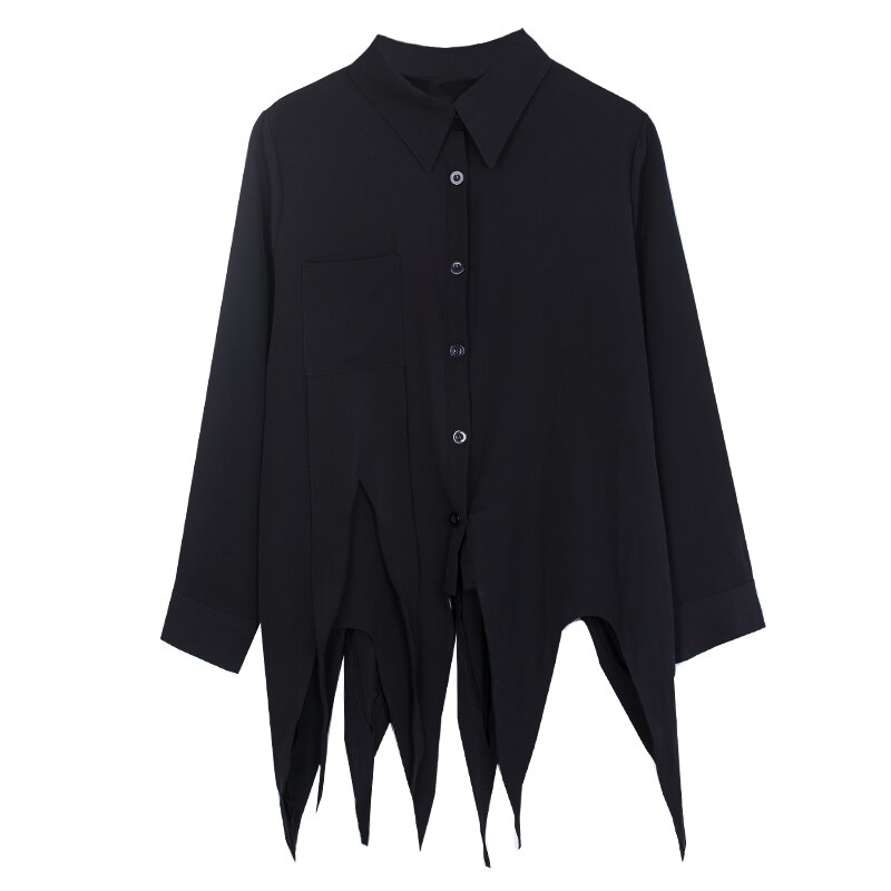 XITAO-Blusa holgada de estilo coreano con dobladillo Irregular para mujer, camisa de talla grande, ropa de con personalidad para mujer, DZL2091: black DZL2091