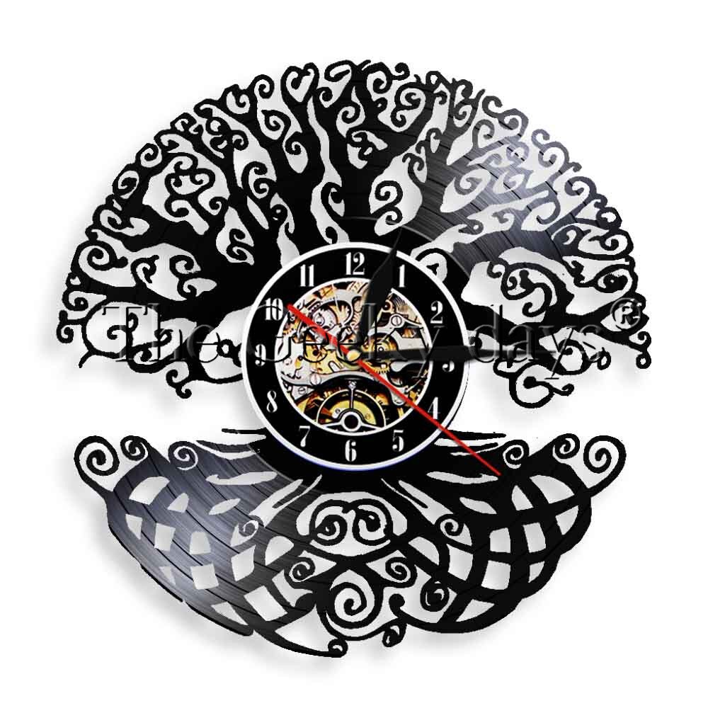 Reloj de pared Árbol de la vida árbol mágico decoración del hogar arte Vintage disco de vinilo reloj de Juego Largo bosque verde Madre Naturaleza 3D: No Led