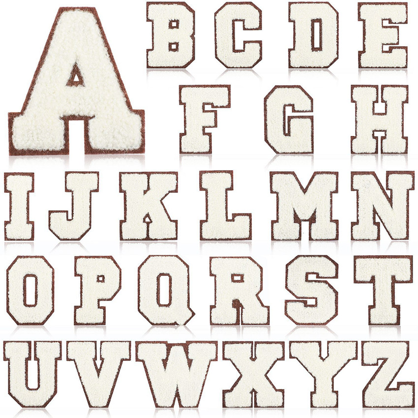 Wit alfabet, letter, naam, patches voor kleding, stoffen sticker, borduren, kledingaccessoires, doe-het-zelf logo, strijkapplicatie, naaien