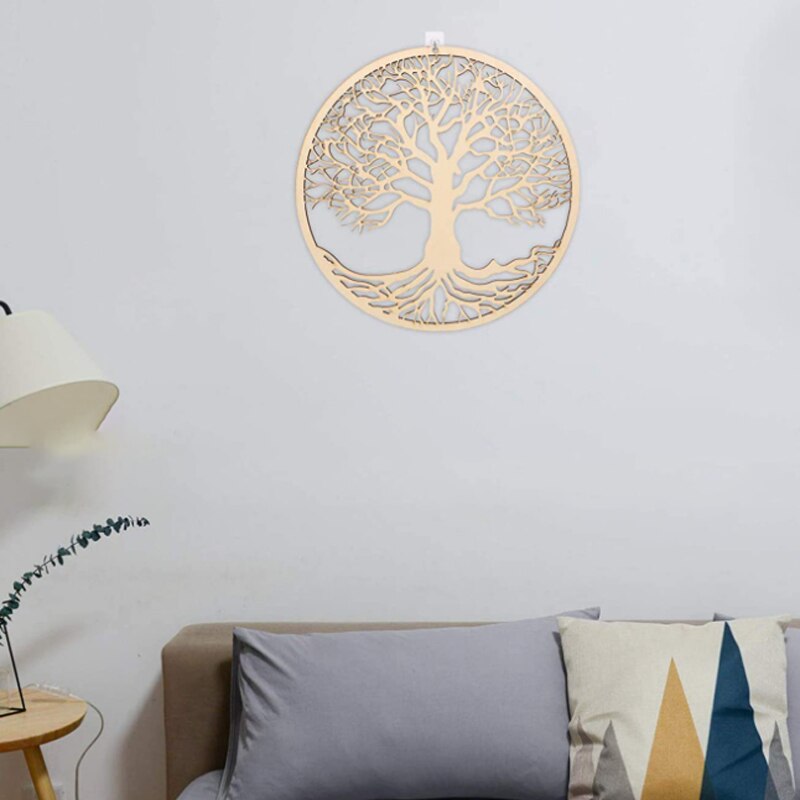 Boom Van Het Leven Muursticker Houten Ronde Witte Hollow Carving Opknoping Kabbalah Symbool Art Mural Behang Indoor Ambachten