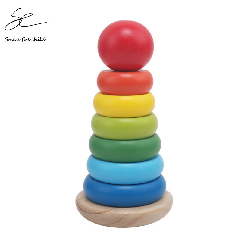 Houten Speelgoed Kleurrijke Regenboog Blokken Leuke Rainbow Stacker Tower Hout Fun Tumbler Kinderen Baby