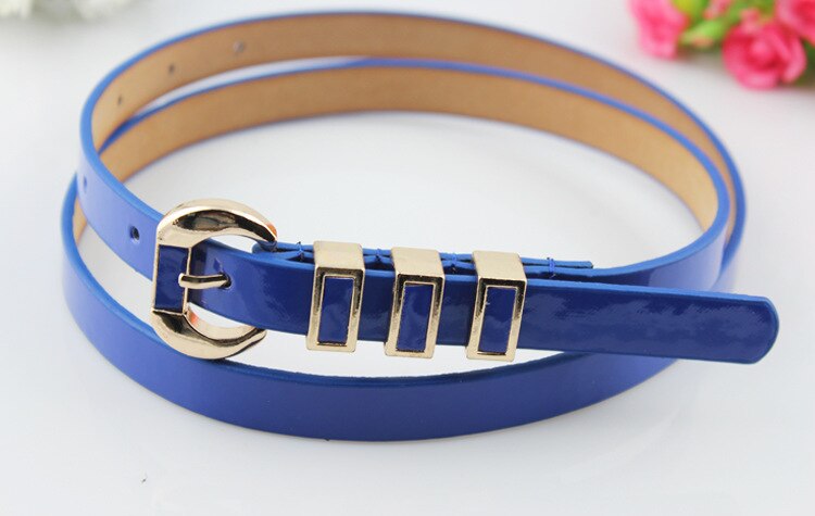 ¡Novedad de ! Cinturón fino Delgado Color caramelo Rojo Negro amarillo marrón cinturón estrecho femenino correas de cuero de PU para vestidos de mujer: NavyBlue
