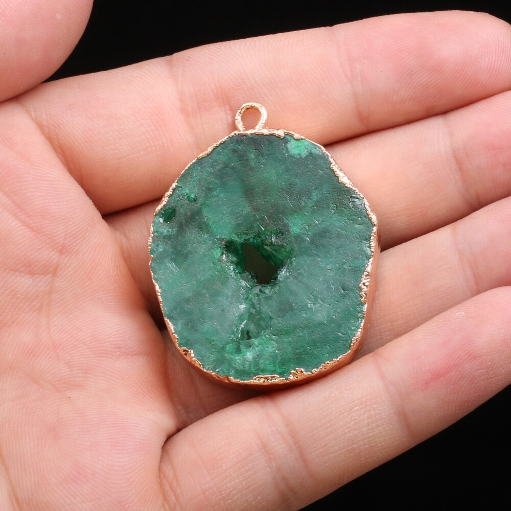 Natural Druzys Agates Stone Pendant Irregular Crystal Onyx Charms for Jewelry Making DIY Necklace Accessories 25x30-35x45mm: Green