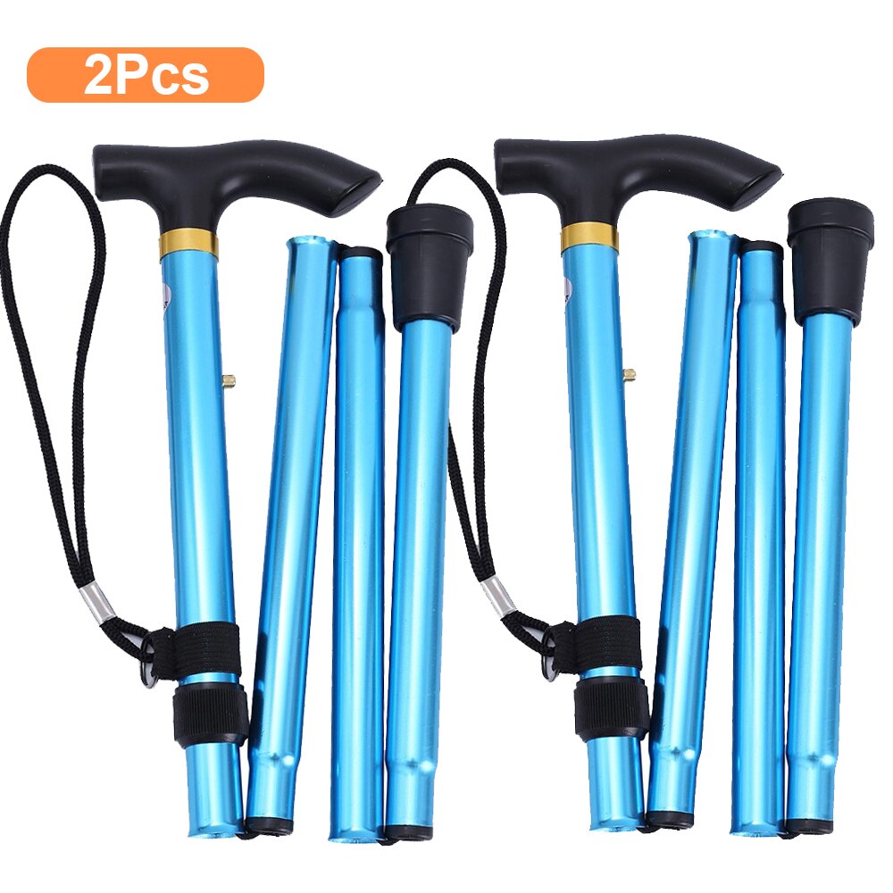 2Pcs Outdoor Walking Hiking Sticks Telescopic Baton Trekking Poles Foldable Walking Crutches Five-section Non Slip Defense Cane: 2Pcs Blue