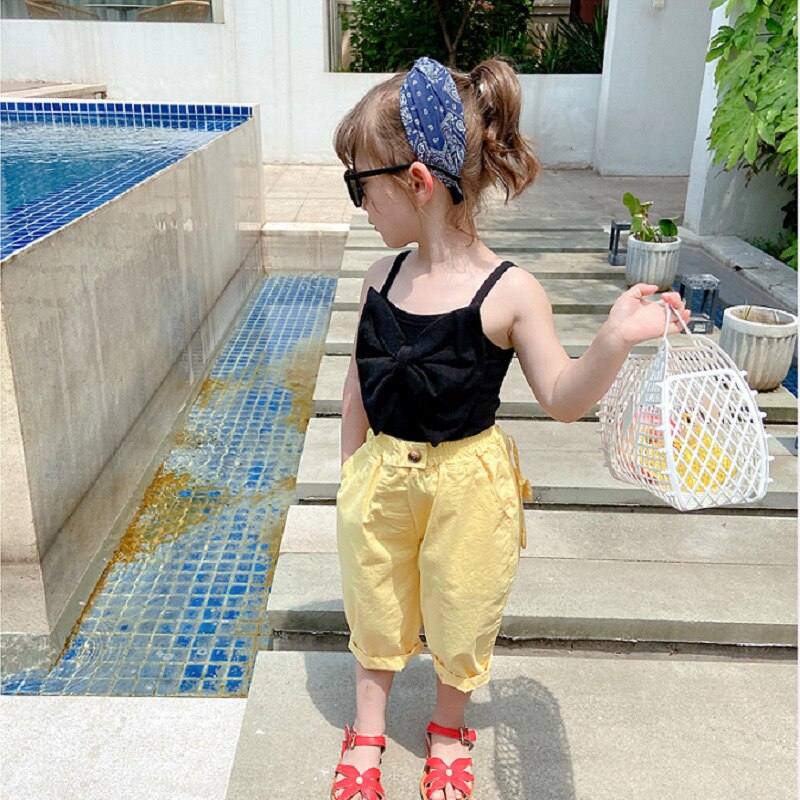 Canotta per bambina Big Bowknot Summer New All-Match Casual Slim Top Baby Kids Cotton Vest abbigliamento per bambini WT701