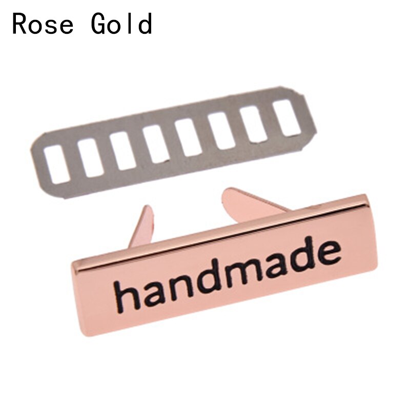 10 Stks/partij Metalen Handgemaakte Kledingstuk Legering Labels Rechthoek Tags Voor Diy Kleding Tassen Hand Made Brief Naaien Labels Accessoires: Rose Gold