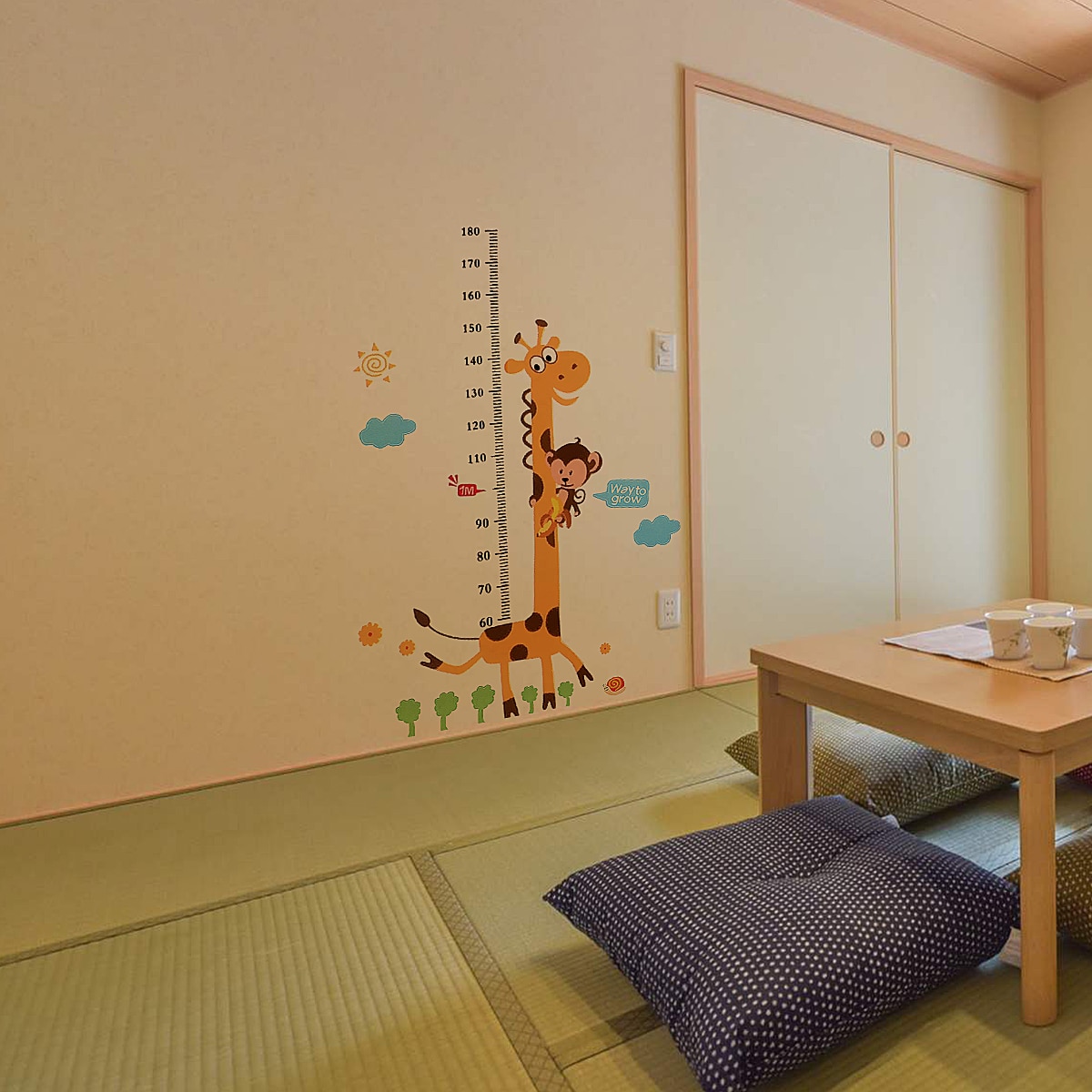 Cute Cartoon Child Height Measurement Wall Sticker Kid Bedroom Wardrobe Animal Growth Chart Ruler For Home