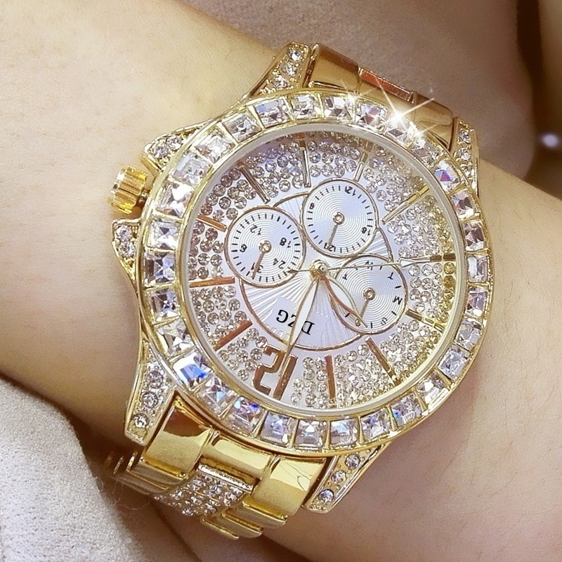 Women Watch with Diamond Watch Ladies Top Luxury Brand Ladies Casual Women&#39;s Bracelet Crystal Watches: Gold