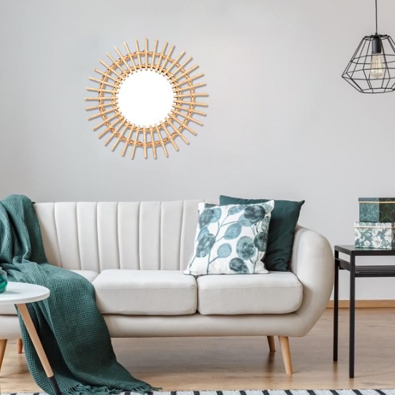 Nordic rattan dressing spejl innovativ kunst indretning rundt spejl stue væghængt spejl køkken badeværelse spejl