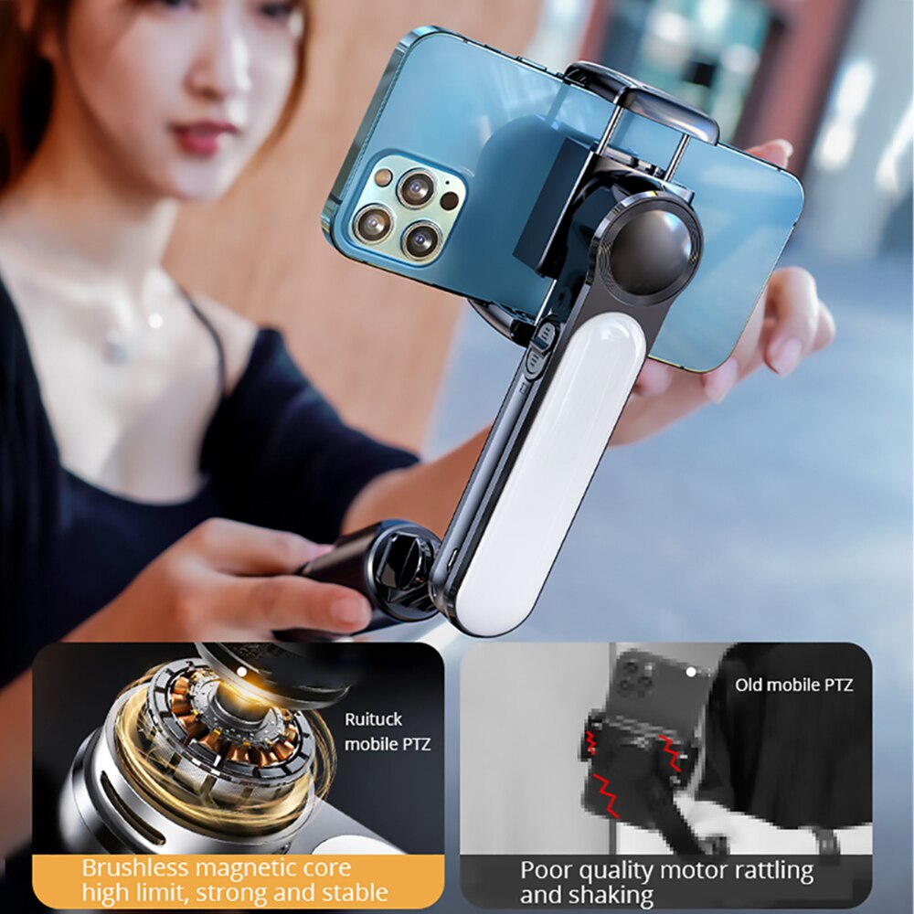 Bonola Handheld Wireless Bluetooth Selfie Stick Tripods with Fill Light for IOS/Android Foldable Smarthone Selfie Stick Gimbal