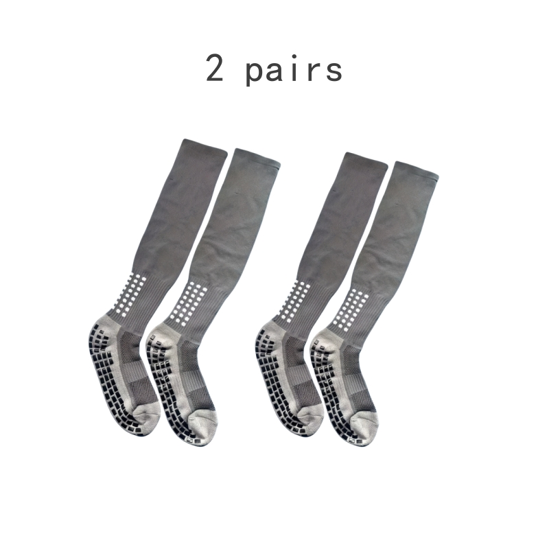 Rutschfeste Fußball-Kniestrümpfe, rutschfeste Fußball-/Basketball-/Hockey-Sport-Griffsocken, 2 Paar: Grau