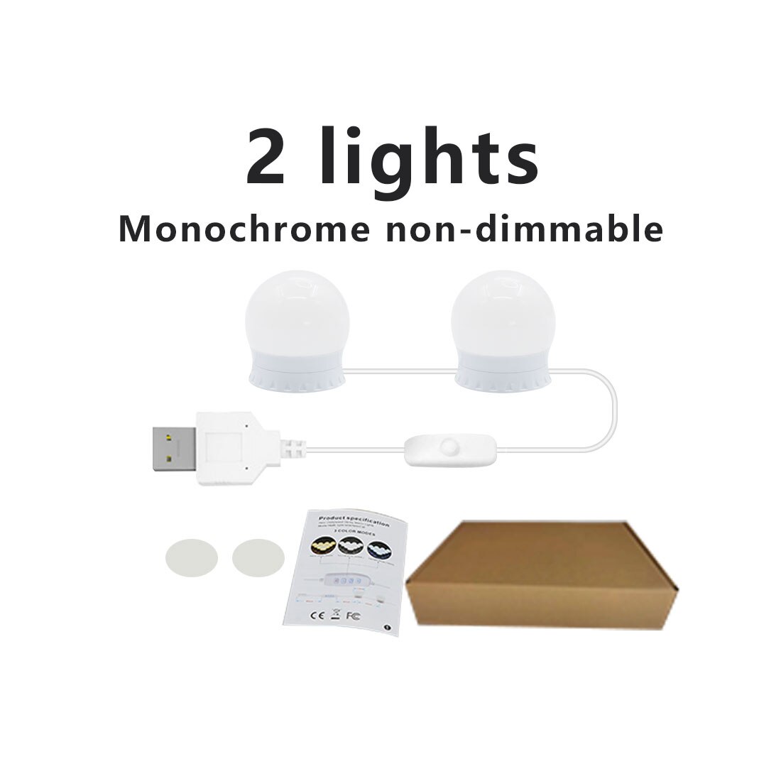 Led Make-Up Spiegel Licht Usb 14 Lampen Kaptafel Ijdelheid Lamp Led Cosmetische Verlichting Traploos Dimbare Badkamer Spiegel Lamp: 2 Pcs White