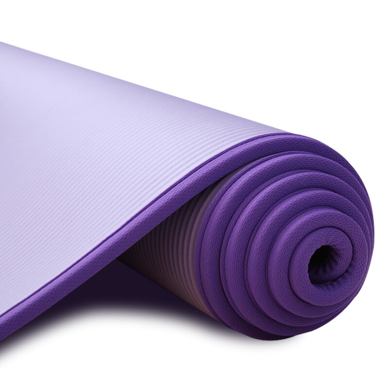 10Mm Extra Dikke 183cmX61cm Yoga Matten Nrb Antislip Oefening Mat Voor Fitness Smaakloos Pilates Workout Gym Matten met Bandages: Paars