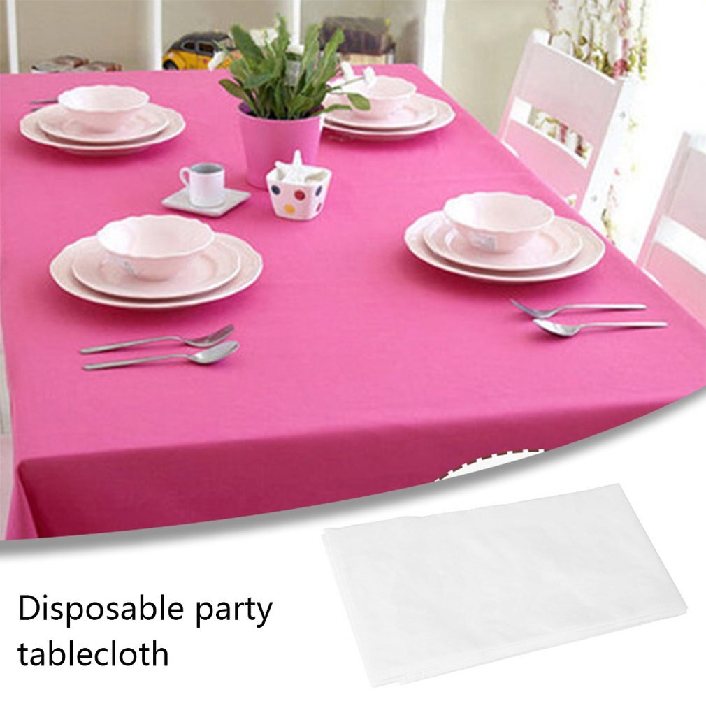Disposable Party Tablecloth Pe Plastic Cloth Birthday Dessert Table Solid Color Tablecloth 137*274Cm