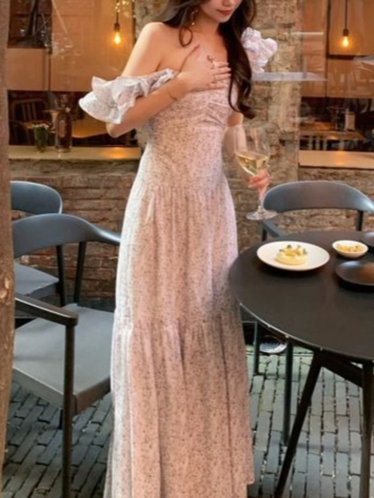 Vintage Floral Midi Dress Women Sweet Ruffles Korean Fairy Dress Female Summer Casual Party Princess Dress