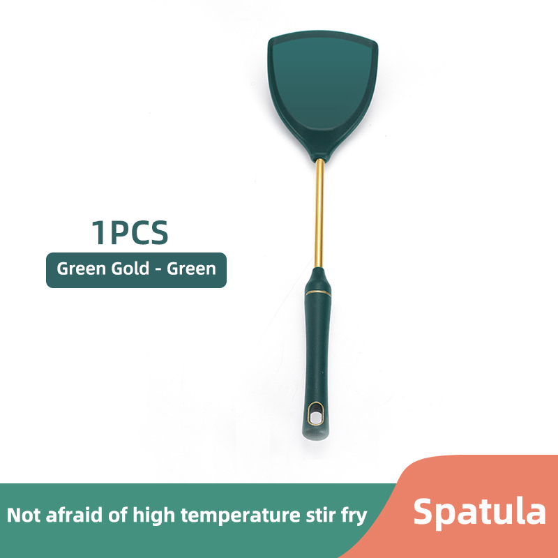 Obelix Simple Silicone Kitchenware Gold-Plated Stainless Steel Non Stick Spatula Kitchenware Cooking Utensils Tool Accessories: 1PCS-Green Gold
