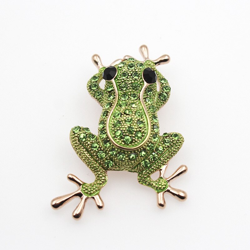 Luxe Green Crystal Kikker Broche Met De Ketting Rose Goud Zilver Kleur Animal Broches Pins Voor Vrouwen Jurk Jas Accessoires