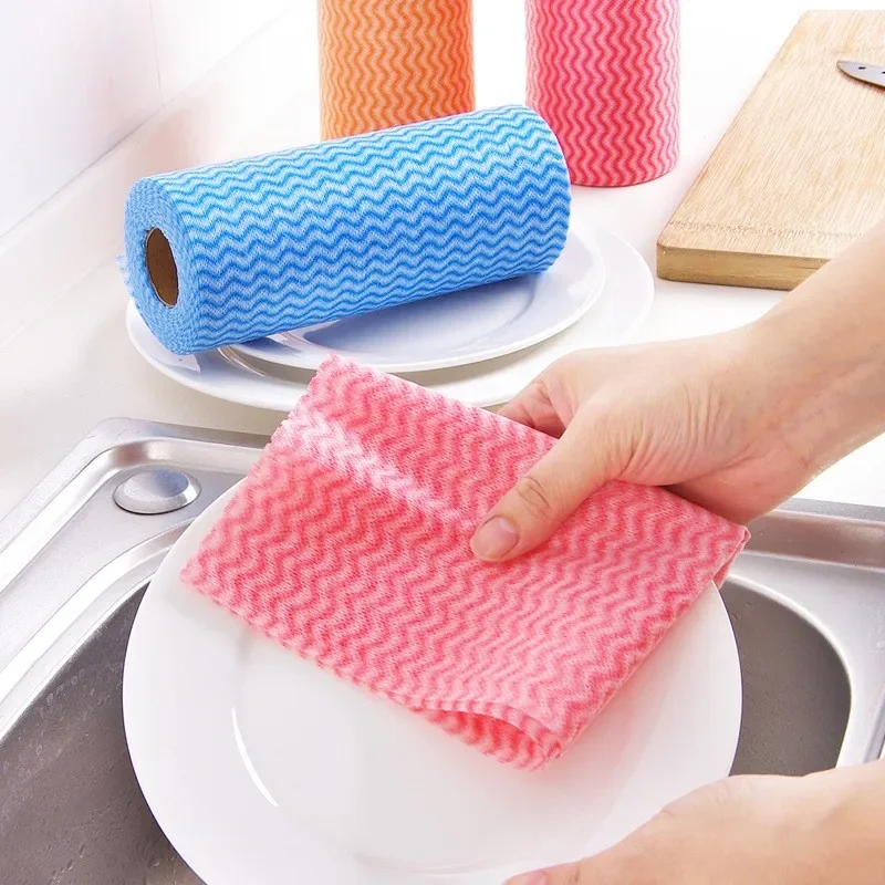 50 st/rulle disktrasa engångs köksduk rulle köksdisktrasa rengöringsduk lat person riv av non-woven tyg