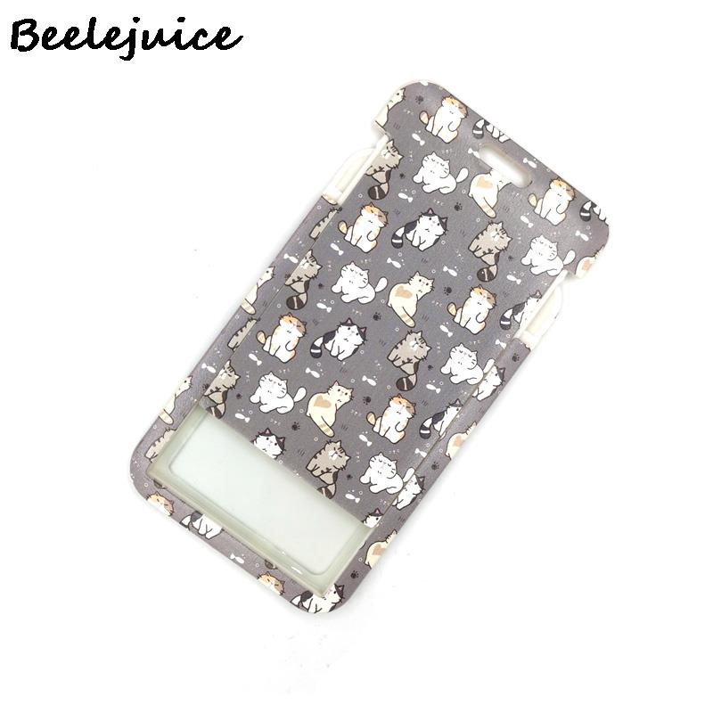 Grey Lovely Cute Cats Cute Card Cover Clip Lanyard Retractable Student Nurse Badge Clip Cartoon ID Card Badge Holder accessories: Card Holder