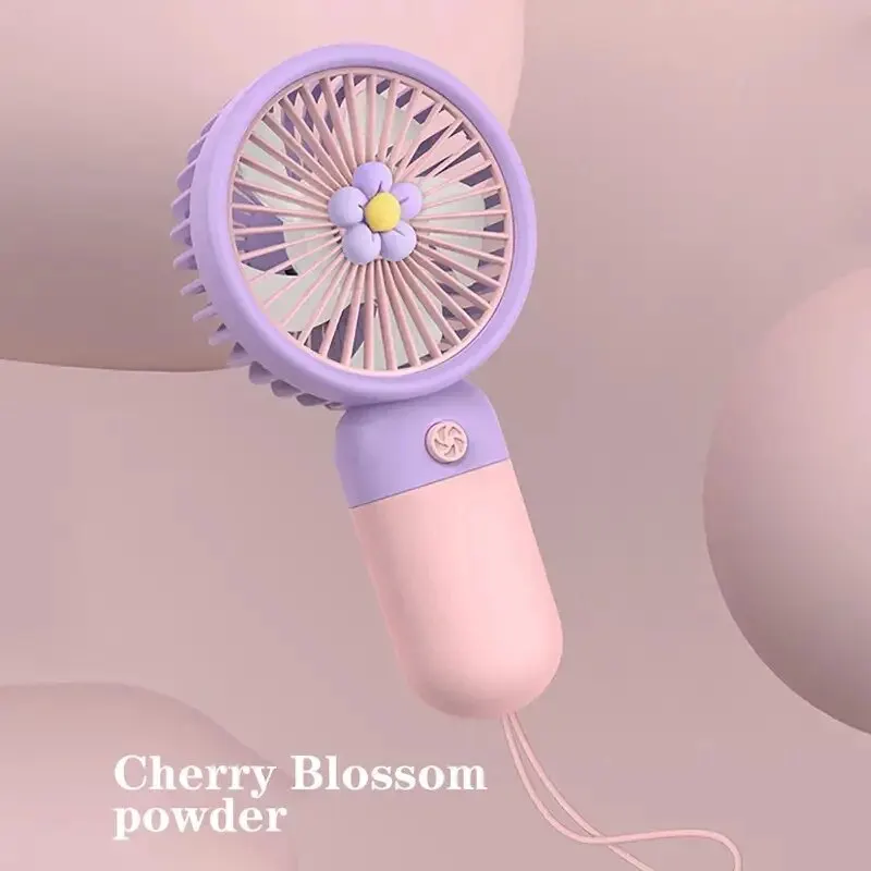 Handventilator, kleine ventilator met oplaadfunctie, draagbare ventilator, zomerbloemkleurige mini-ventilator, draagbare usb-ventilator met oplaadfunctie.: Paars