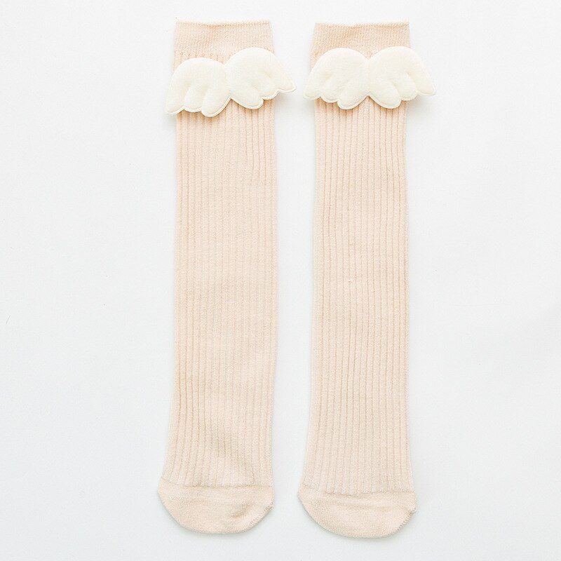 Śliczne dzieci skarpetki anioł skrzydło maluchy dziewczyny chłopcy długie miękkie bawełniane skarpety dziecięce solidne dziecko dla 0-8 lat skarpety robić kolan: lekki różowy / 5-8 Years(L)