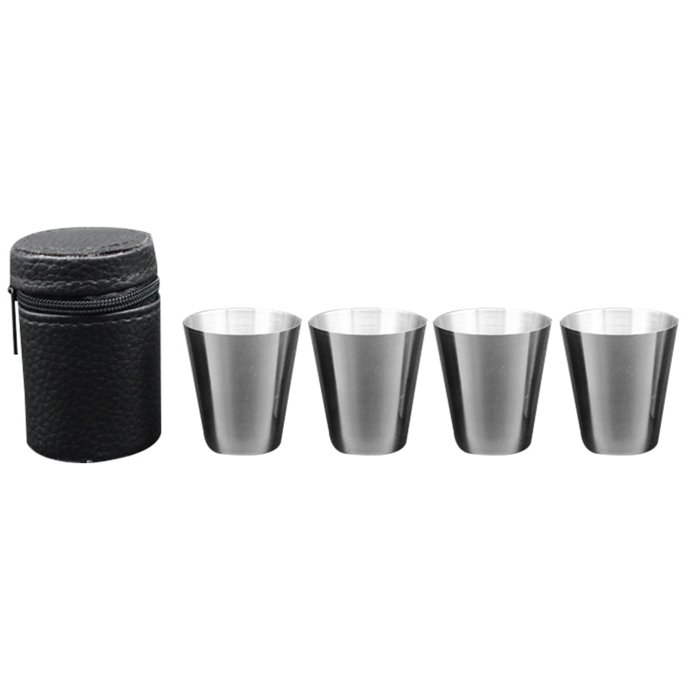 4pcs/set Polished Mini 30ml Stainless Steel Wine Drinking Shot Glasses Barware Cup With Zipper Cup Sleeve: Default Title