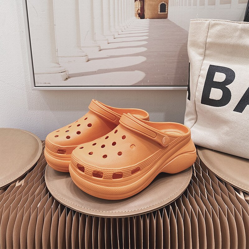 Summer Women Croc Clogs Platform Garden Shoe Sandals Height Increasing Slippers Slip On For Girl Beach Shoes Lady Slides: Orange / 33-34