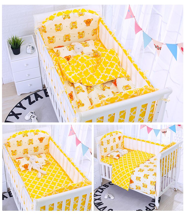 Dinosauro Maglia di Cotone Cirb Paraurti di Sicurezza e di Collisione Letto Fodera Removibile e Lavabile con Cerniera Traspirante Culla Imbottiture E Paraurti: Giallo