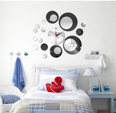 3D horloge murale miroir Stickers muraux grandes horloges de cuisine décoratives autocollants acryliques auto-adhésif suspendus montre décor salon: black
