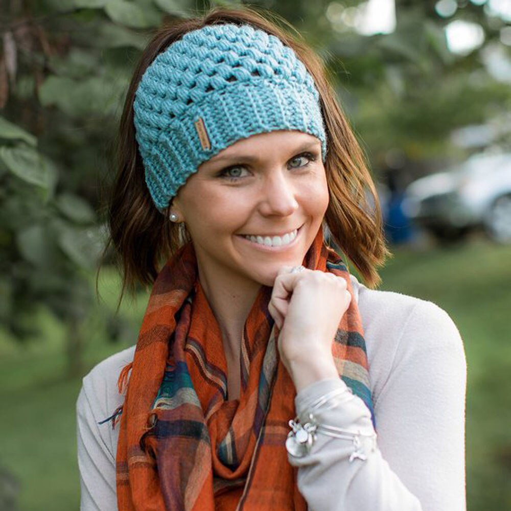 Kvinder vinter strik hatte damer pige stretch strik hat med tag rodet bolle hestehale beanie holey varme hatte kasketter