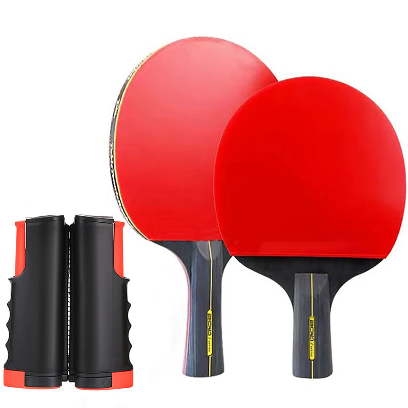 Zestaw robić tenisa stołowego 6 gwiazdek, 2 sztuki, profesjonalny zestaw rakiet robić świst ponga, rakietki z wypukłymi czopami, przenośna siatka robić tenisa stołowego z regulacją.: Czerwony