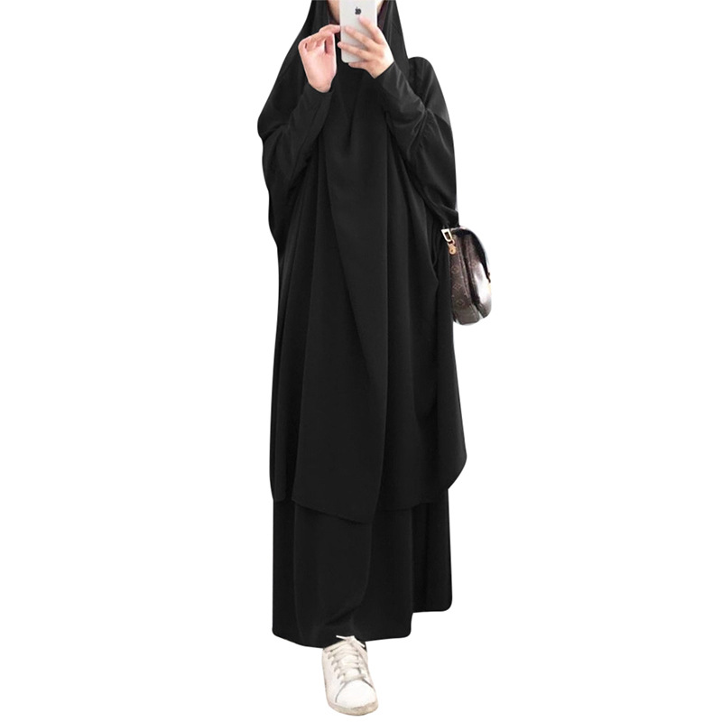 Eid hupullinen musliminaiset hijab mekko rukous vaate jilbab abaya pitkä khimar ramadan puku abayas hame setit islamilaiset vaatteet niqab: Musta