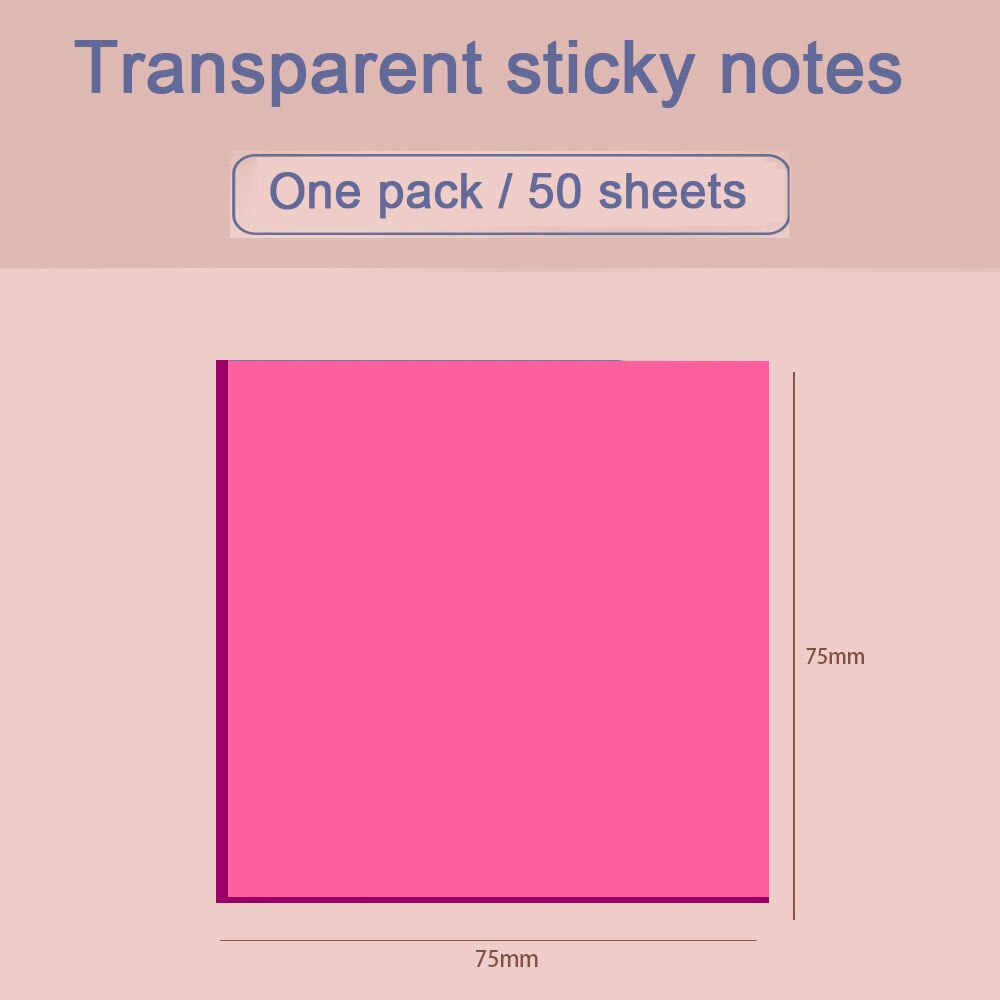Kawaii Clear Sticky Notes Set 50 Sheets Waterproof Adhensive Notepad Posted it Stationery Stickers School Office Supplies: Pink 70x95mm