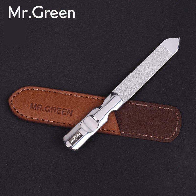 MR. GREEN rvs metalen nagelvijl buffer professionele shaper manicure gereedschap polijsten strip schuren met leather case