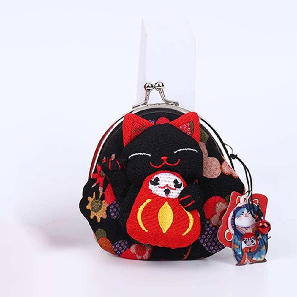Retro Japanese Style Maneki Neko Coin Purse Doll Flower Printing Lucky Cat Clutch Bag Storage Bag Wallets Card Holder Women: SKY BLUE