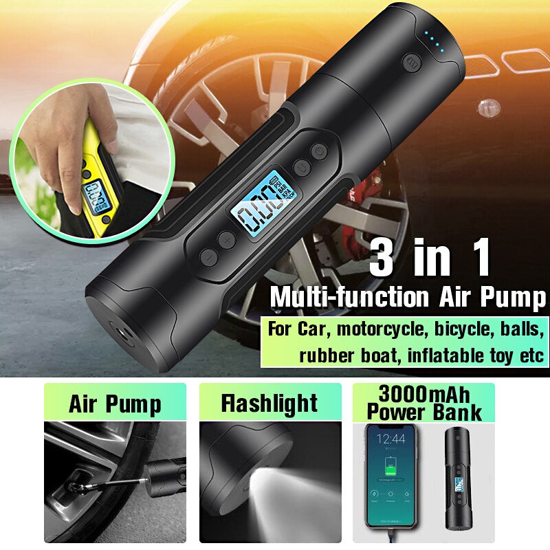 35L/min cordless portable air compressor 150PSI car electric bicycle tire pump, with digital LED light power supply