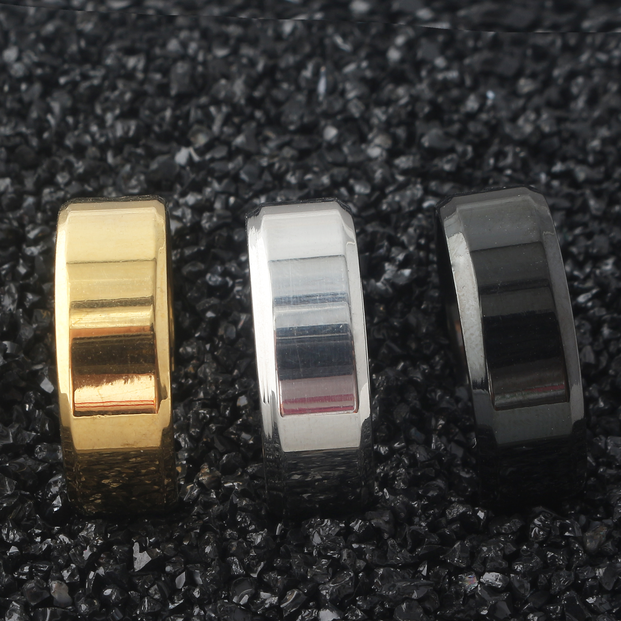 15 anillos negros de acero inoxidable para hombres y mujeres, joyería de