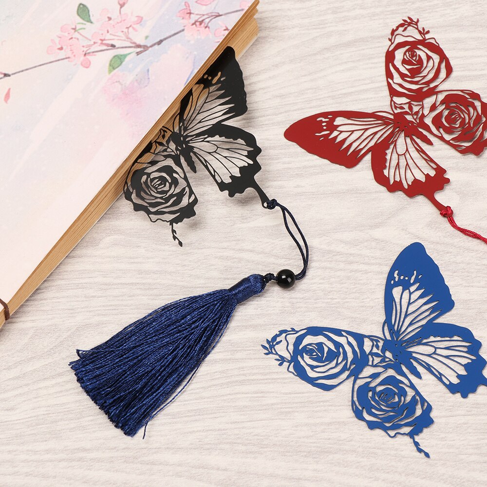 1PC Metal Butterfly Bookmark Ribbons Long Tail Student Book Marker Kawaii Cartoon Bookmark Office School Stationery