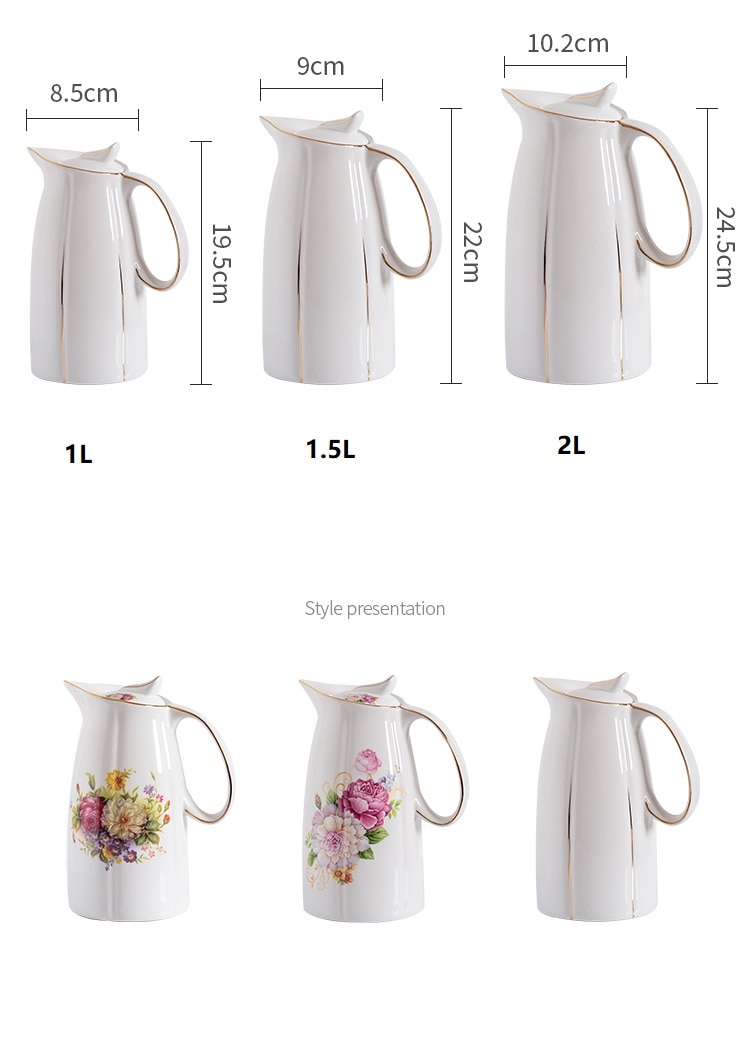 1.5L / 2L Ceramic Pitchers Water Bottles Cold Kettle No Explosion Jug Large Capacity Household Ceramic Thermos