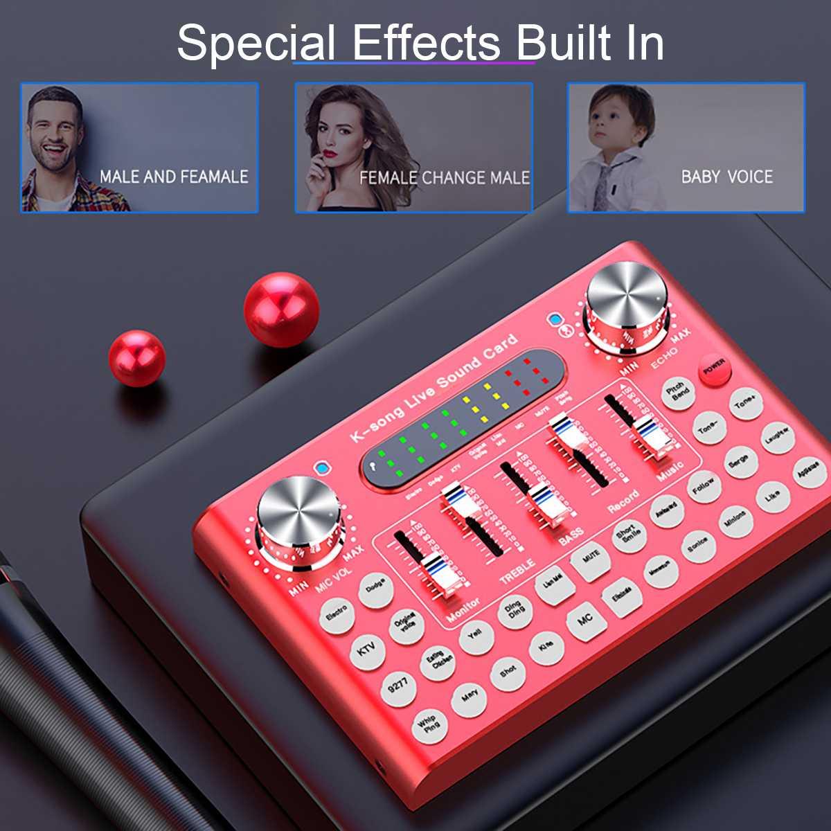 Sound Card Bluetooth Webcast Live Sound Card 18 sound effects Dual-core DSP Microphone Sound Card for Computer Mobile Phone KTV