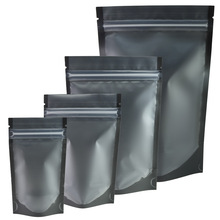 Matte Black Clear Front Zip Lock Stand Up Pouches Koffieboon verpakking Keuken Opbergtas voedsel pouch 100 pcs