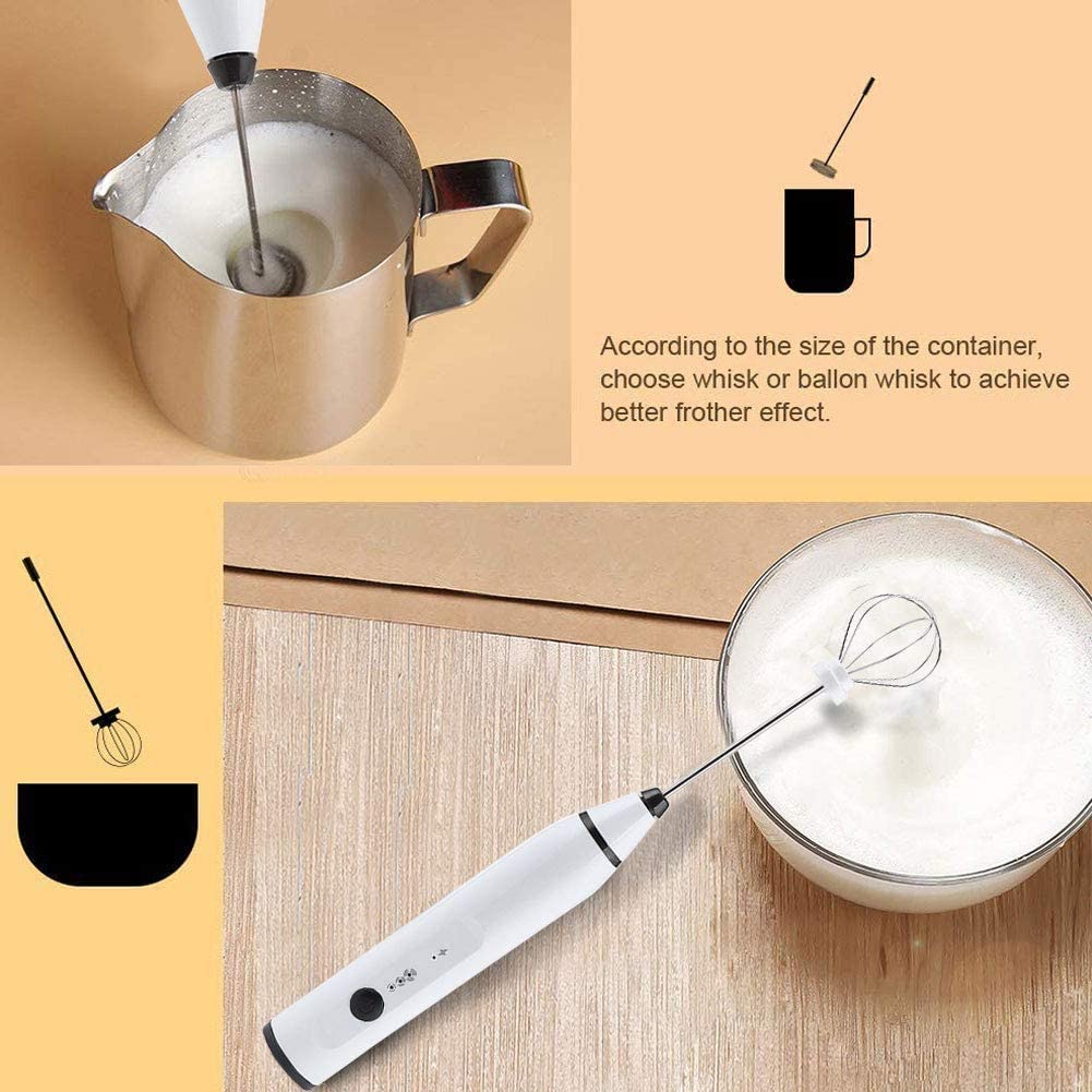 Electric Milk Frother Handheld Blender USB Rechargeable 3-Speed Mixer with 3 Stainless Whisks for Coffee Egg Latte Cappuccino
