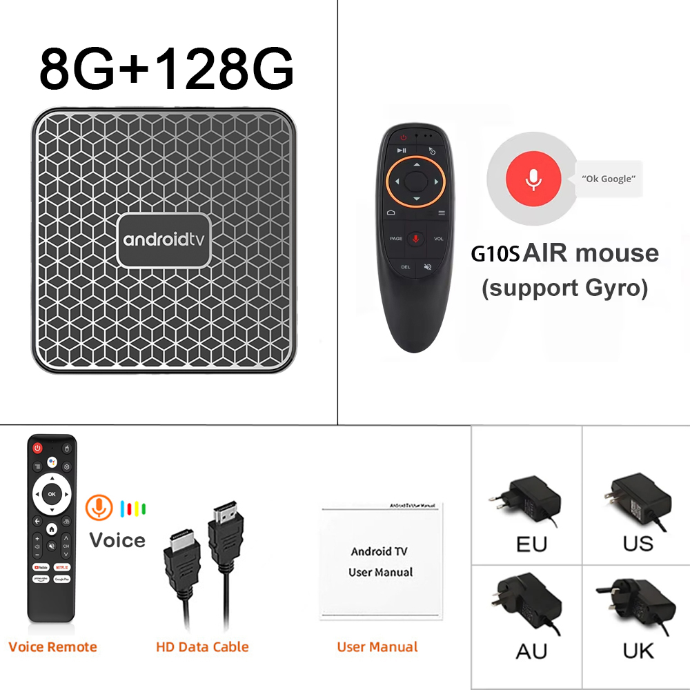 Caixa de TV Inteligente Android 16 T8S RK3518 8GB 128GB Dual WiFi6 BT5.4 Assistente de Voz Google 4K HDR Media Player Caixa de TV Muito Rápida
