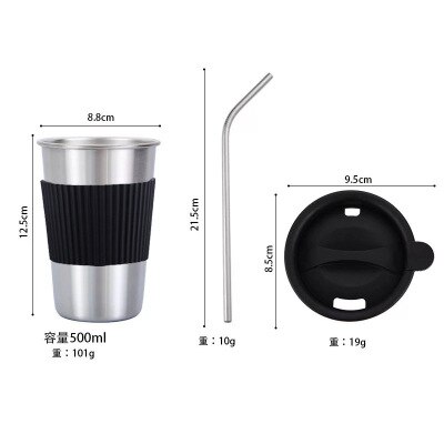 500ml metallinen muki 304 ruostumaton teräskuppi kannettava olkikannen eristys juoma-astia kahville maito olut matka leirintäkeittiö: 11