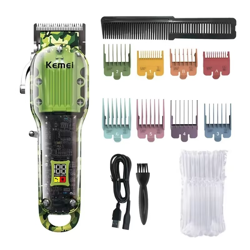 Kemei KM-1926 cortadora eléctrica con carga USB pantalla LCD cortadora de pelo recargable Máquina para cortar cabello recargable: Transparente