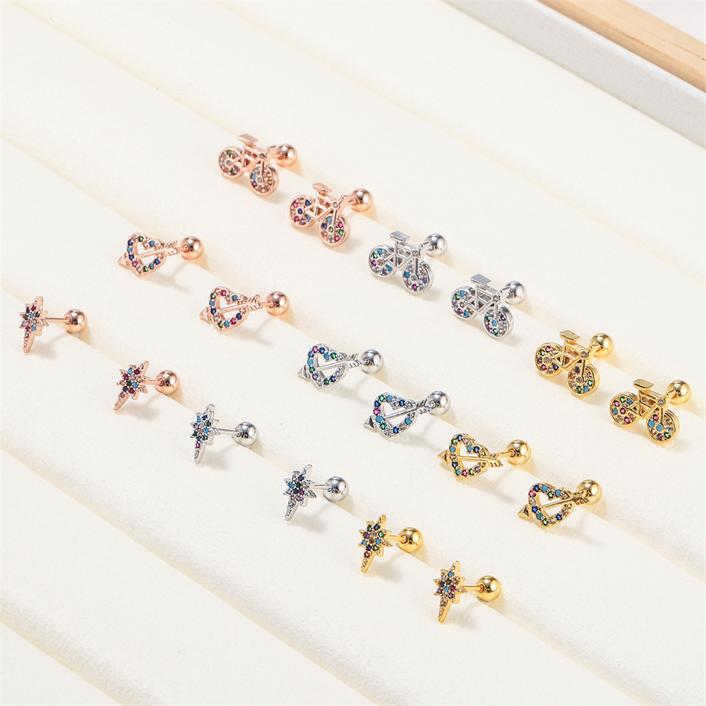 1 pezzo di moda coreana in acciaio inossidabile Piercing elica Stud creativo bici zircone orecchini Piercing all&#39;orecchio per le donne gioielli di tendenza